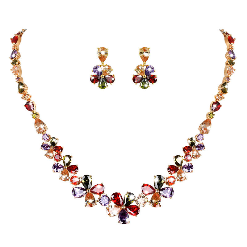 Popular Zircon Bridal Wedding Jewelry Earrings and Necklace Set