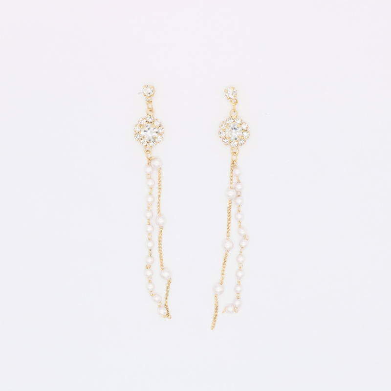 Fashion Jewelry Gold Cupchain Round Earring with Pearl Chain