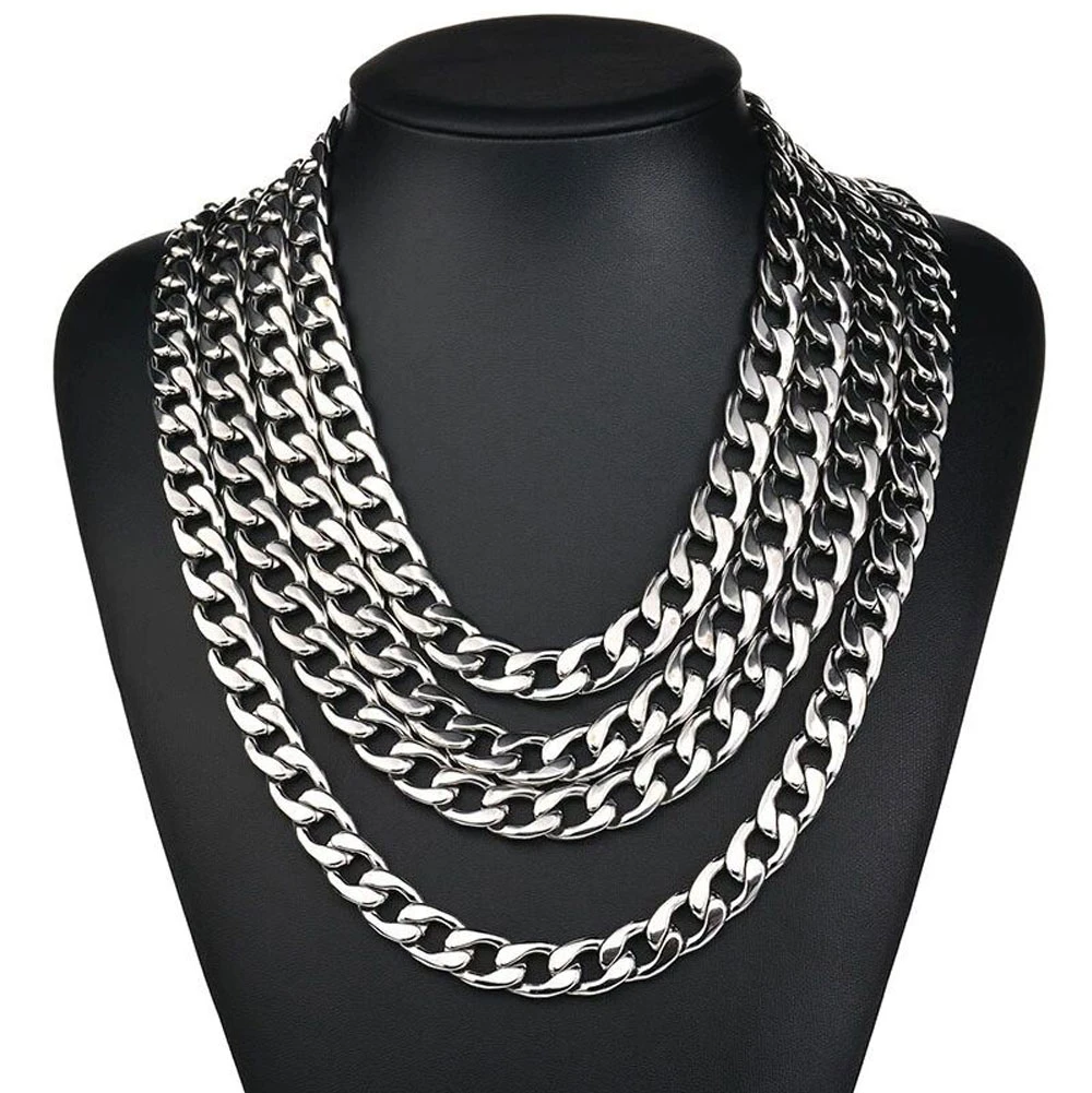Different Size Cuban Link Chain Made Copper Alloy Gold Plated Necklace