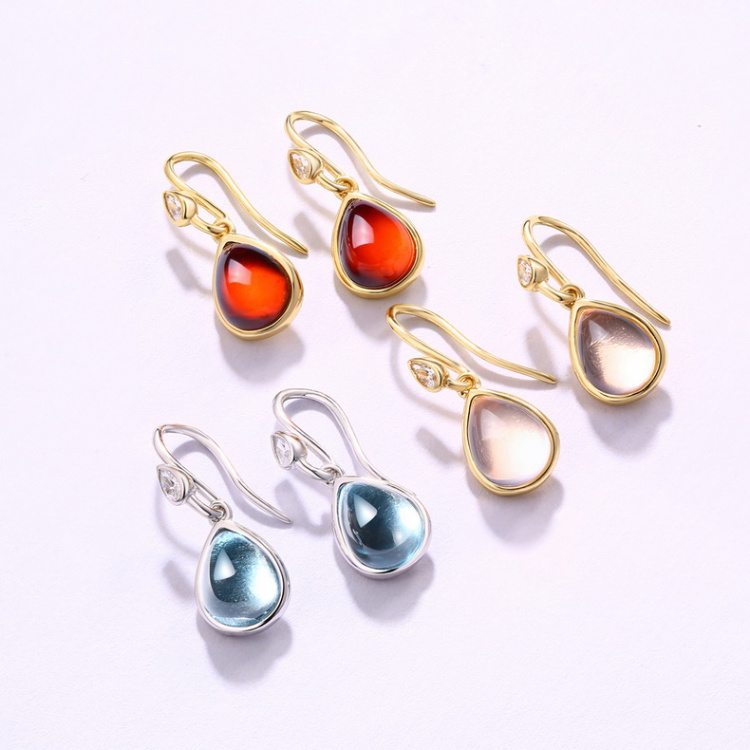 Handmade Sterling Silver Hook Earrings Teardrop Gemstone Earrings