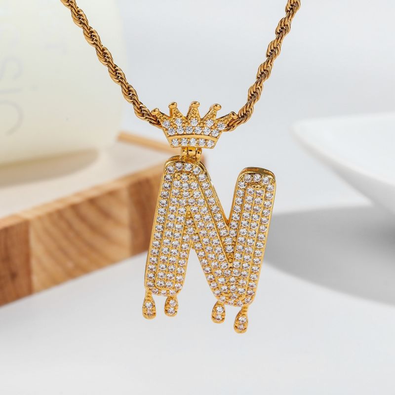English Alphabet Crown Long Hip-Hop Necklace Men's Neutral Exaggerated Full Diamond Necklace