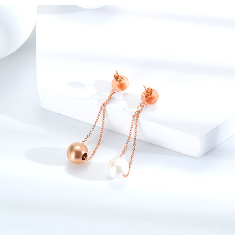 Pearl Tassel Gold-Plated Stainless Steel Earrings Stud