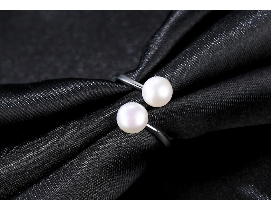 Daily Simple 925 Silver Double Freshwater Pearls Finger Rings