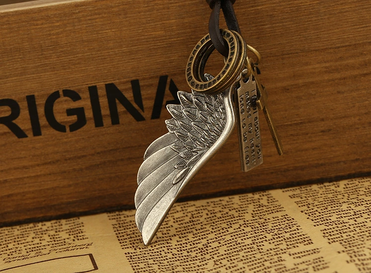 Fashion Angel Wings Vintage Leather Necklace for Men