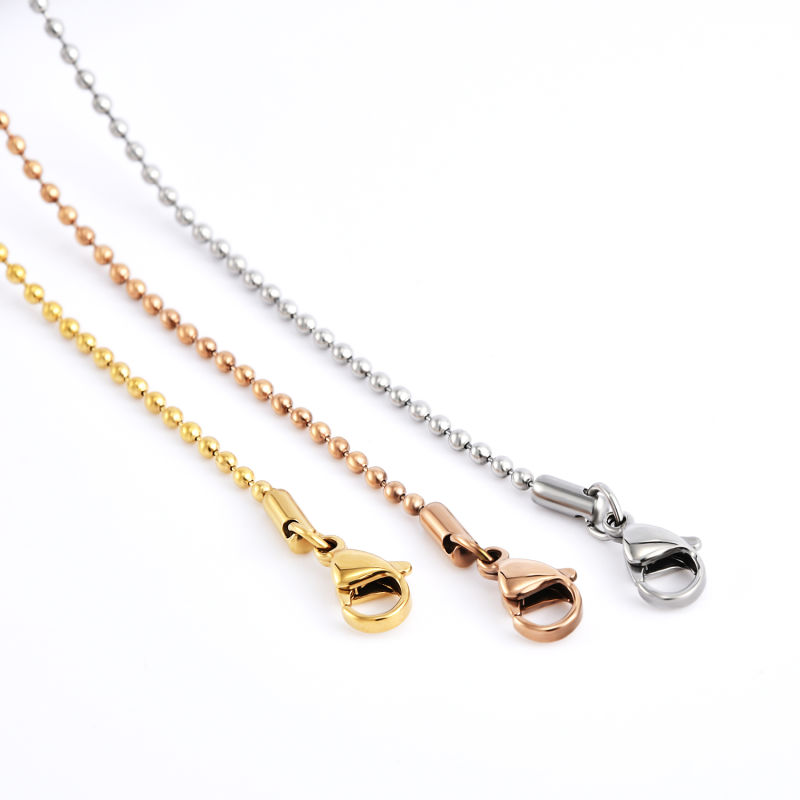 Factory Supplier 18" 20" 22" 24 Inch Stainless Metal Fashion Jewelry Balls Chain Rose Gold Plated Bangle Bracelet Necklace Jewelry