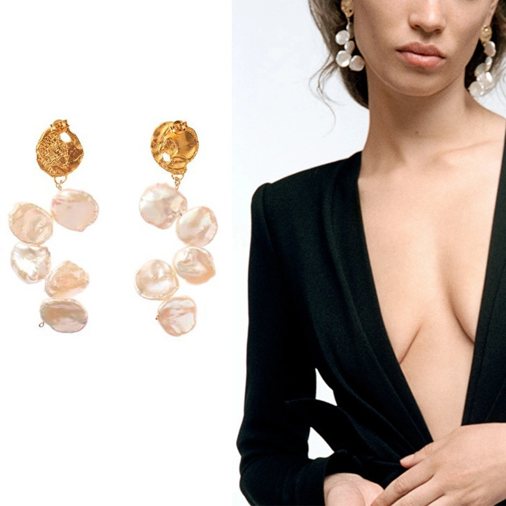 Natural Baroque Special-Shaped Womens Pearl Pendant Earrings Wholesale