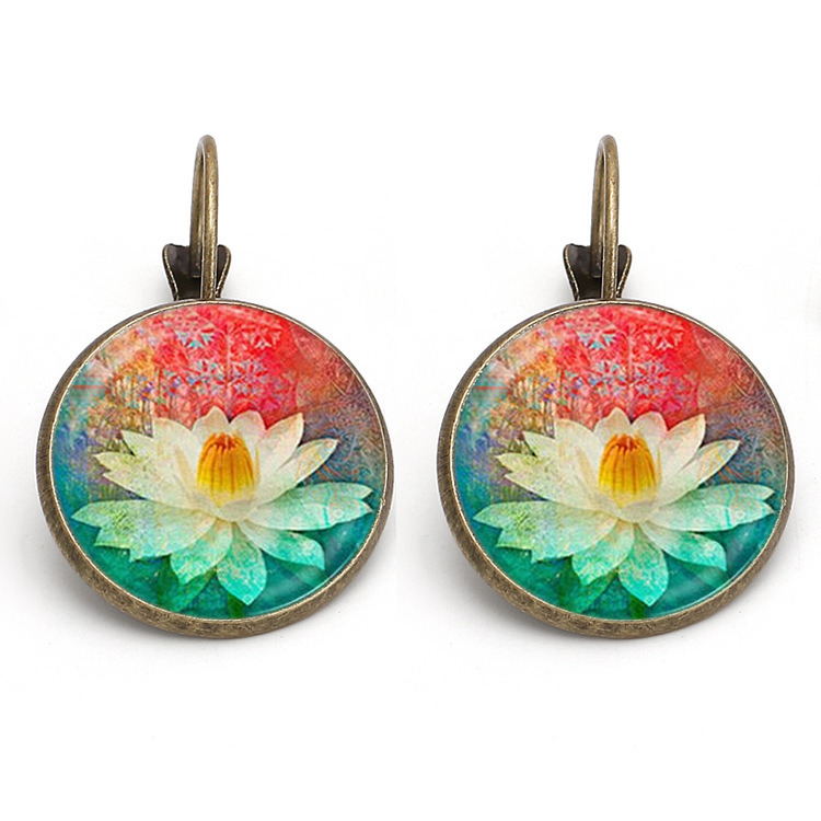 Lotus Mandala Fashion Earrings Jewelry Vintage Yoga Glass Cabochon Earring Symbol Buddhism Earrings