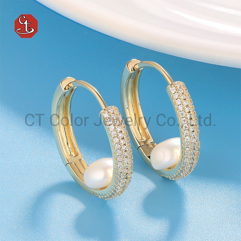 Fashion Earring Wholesale Pirce 18K Gold Silver  Earring Custom Natural Pearl Hoop Jewelry