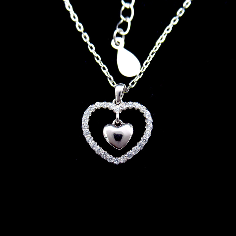 Personalise Sterling Silver CZ Stone Heart Shaped Necklace for Ladies Anniversary