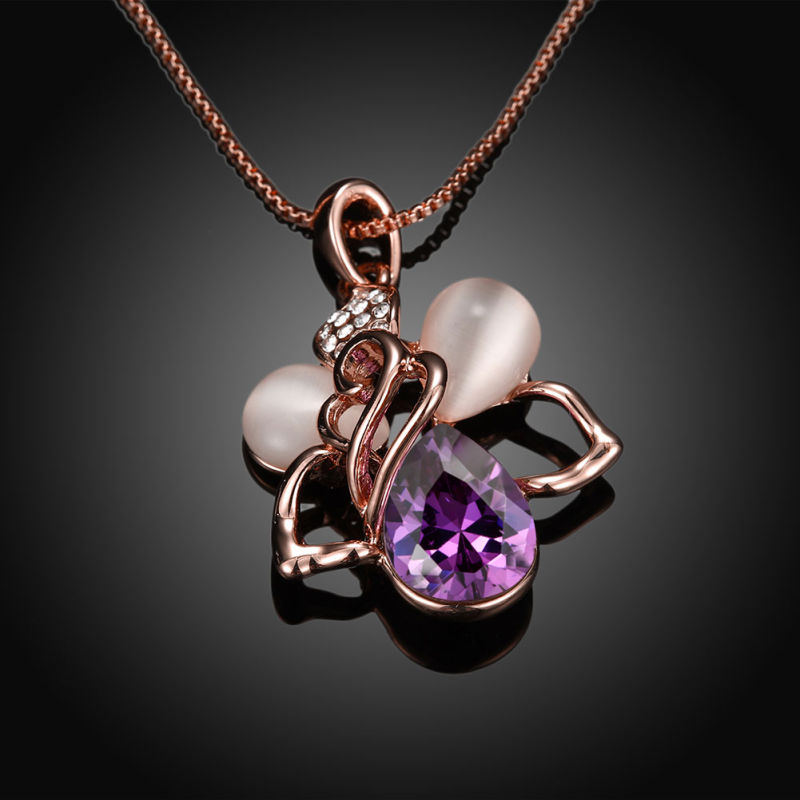 Rose Gold Pendant Crystal Necklace Glass Pendnat Girls Fashion Necklace