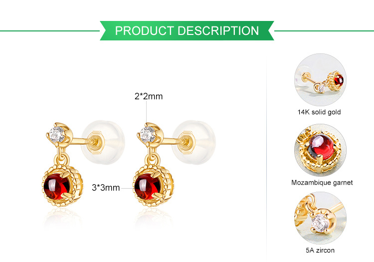 Fashion Women Gold Gemstone Earrings Luxury Mozambique Garnet Earrings for Parties