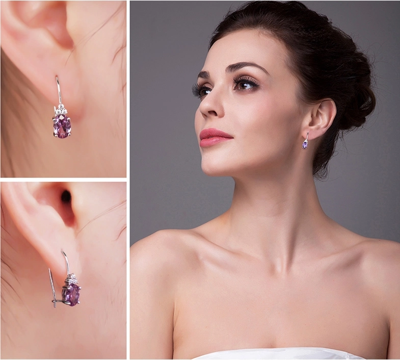 Wholesale 925 Sterling Silver Jewelry Created Gemstone Amethyst Earring Jewelry Set