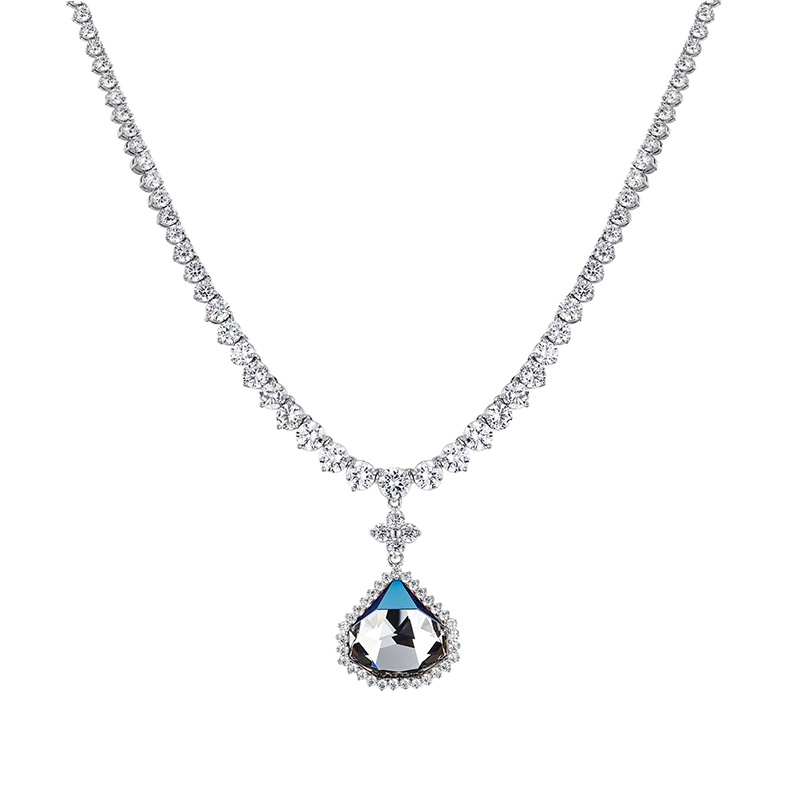 Fashion Luxury Pendant Jewelry 925 Sterling Silver Tennis Single Gemstone Drop Necklace