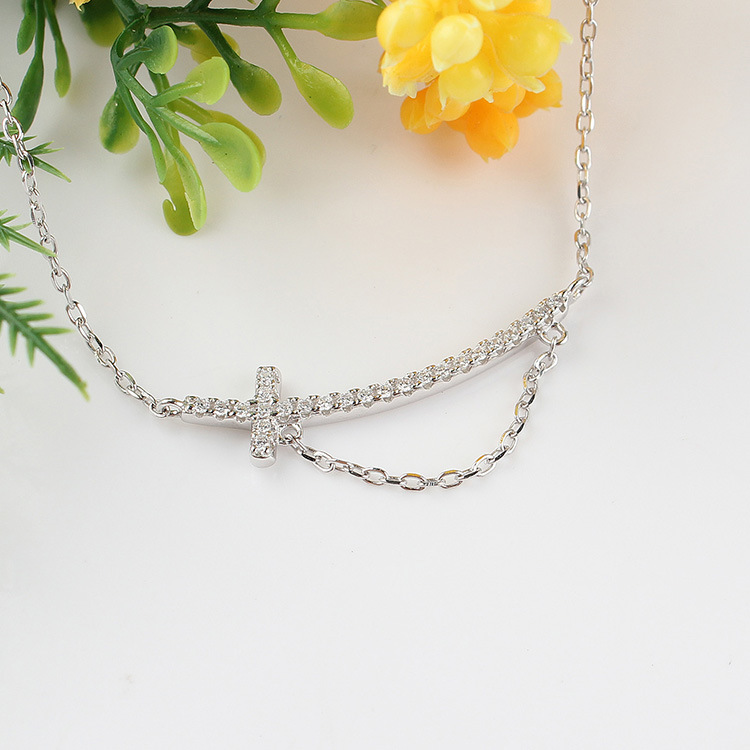 Personalized Bend Crucifix with Chain Trendy 925 Sterling Silver Necklace
