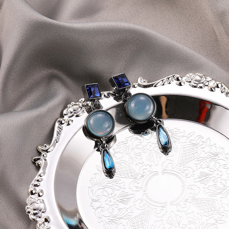 Blue Water Drop Retro Baroque Earrings 925 Silver Earrings