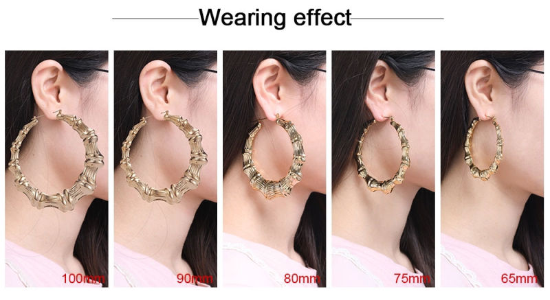 Gold Hoop Earrings for Women Bamboo Earring 30-90mm Hoop