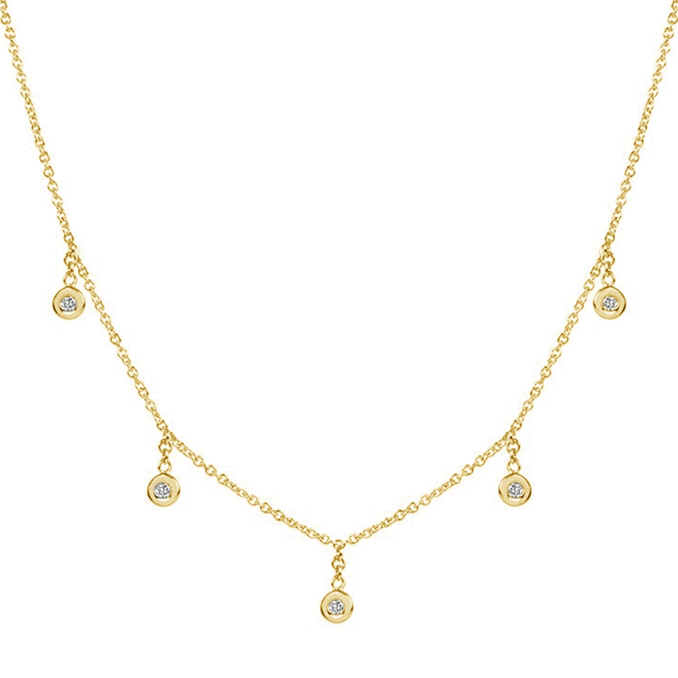 New 925 Sterling Silver Necklace 18K Gold Plated Fashion 5 Zircons Drop Necklace