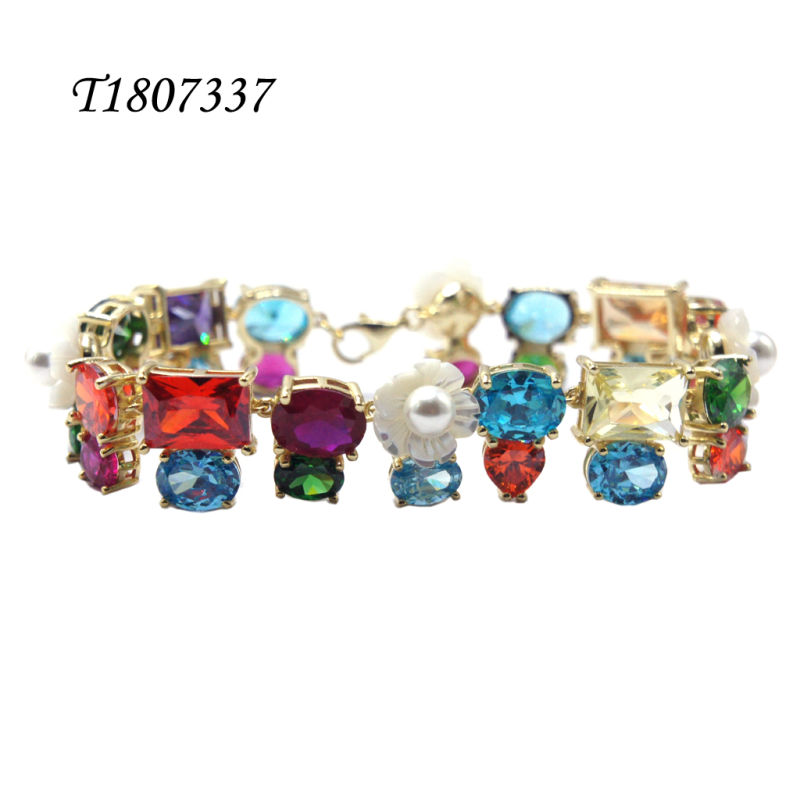 Pearl Bracelet/Rhodium Plated/Fashion Jewelry/Fashion Bracelet/Flower Shell Bracelet