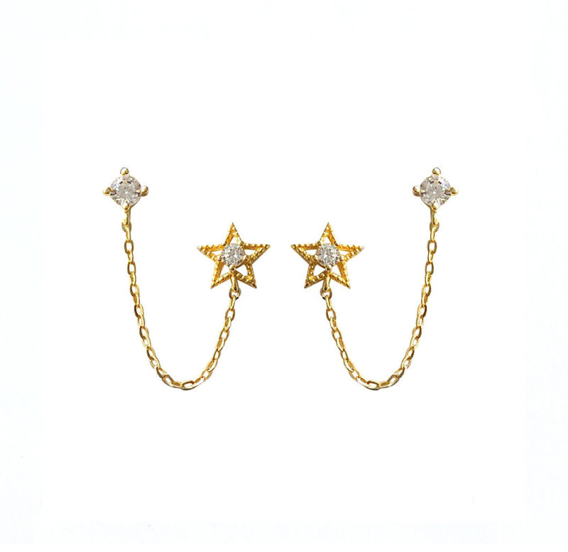 New Arrival Fashion Jewelry 925 Sterling Silver or Copper Cubic Zirconia Star Chain Earrings for Girls