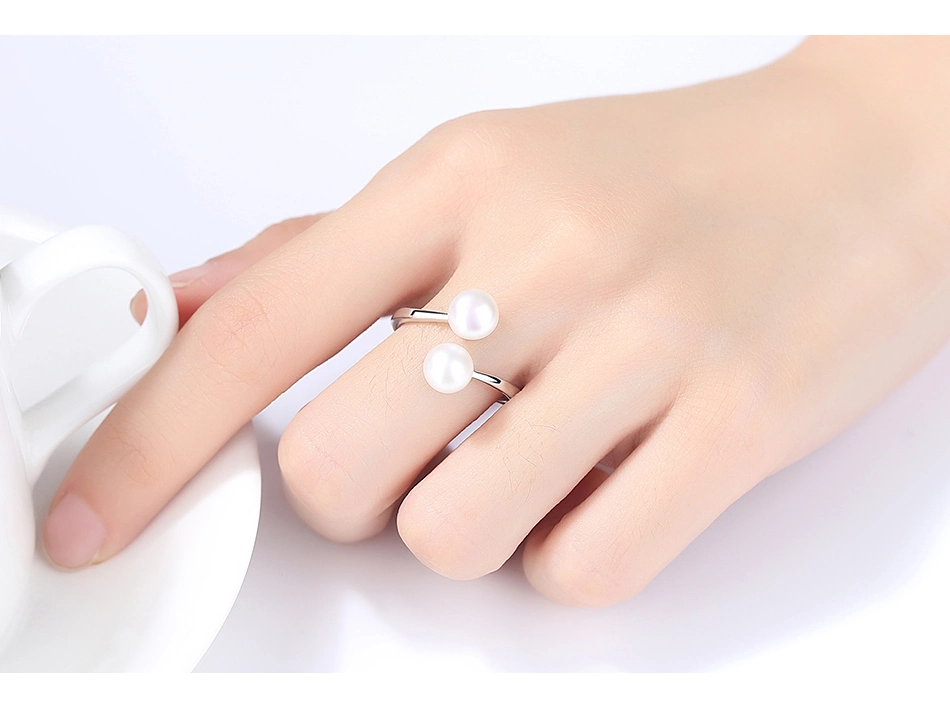 Daily Simple 925 Silver Double Freshwater Pearls Finger Rings