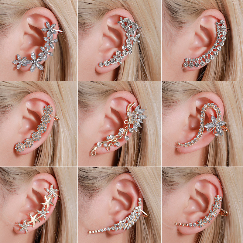 Women Clip Earrings No Piercing Ear Cuff Studs Rhinestone Ear Clips Jewelry for Valentine Mother Day Gift Esg14198