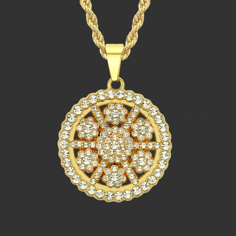 Hip Hop Jewelry Diamond Sunflower 18K Gold Plated Pendant Necklace