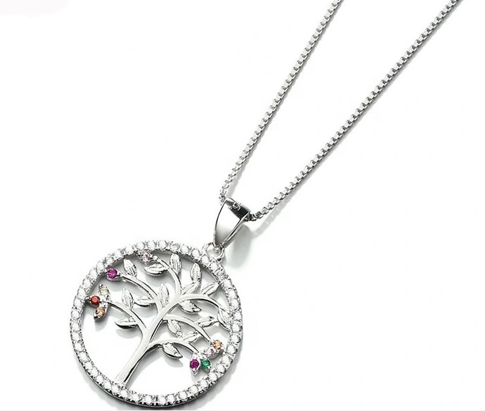 Fashion Jewelry 925 Silver Round Shape with Tree Pendant Necklace