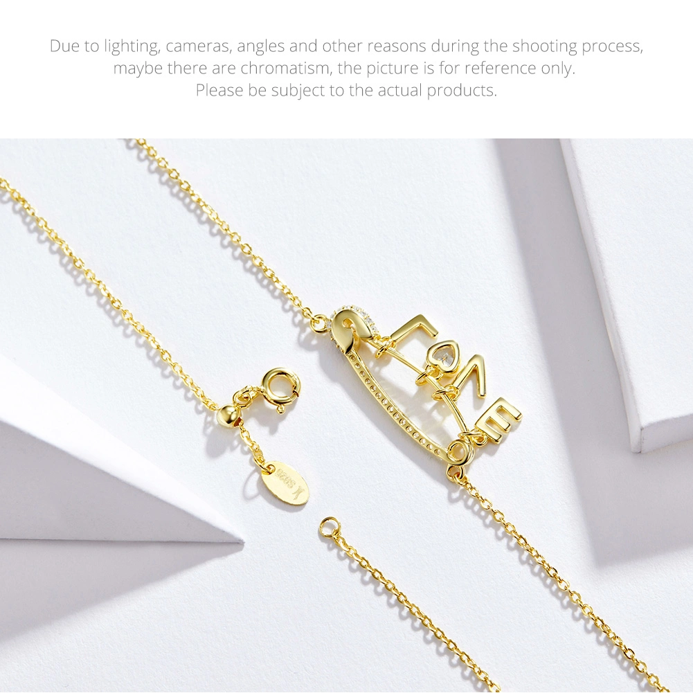 Luxury Love Letters Gold Plated CZ S925 Silver Pendant Necklace