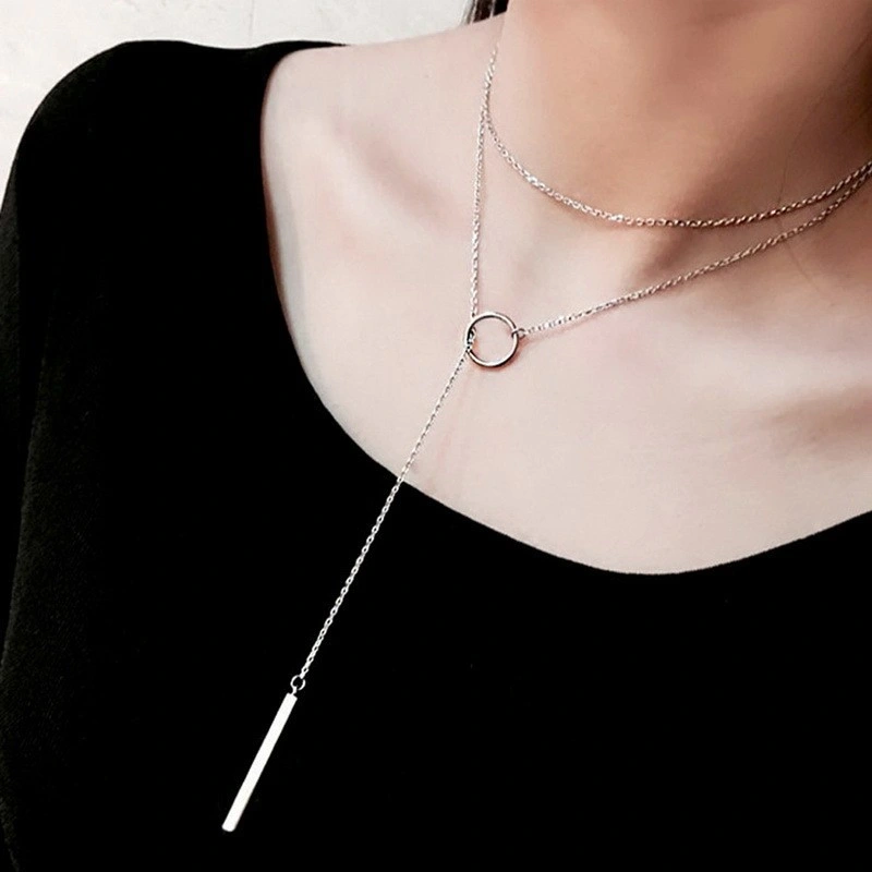 925 Silver Jewelry Korea Fashion Style Simple Design Sweater Chain for Women Necklace (ESG11084)
