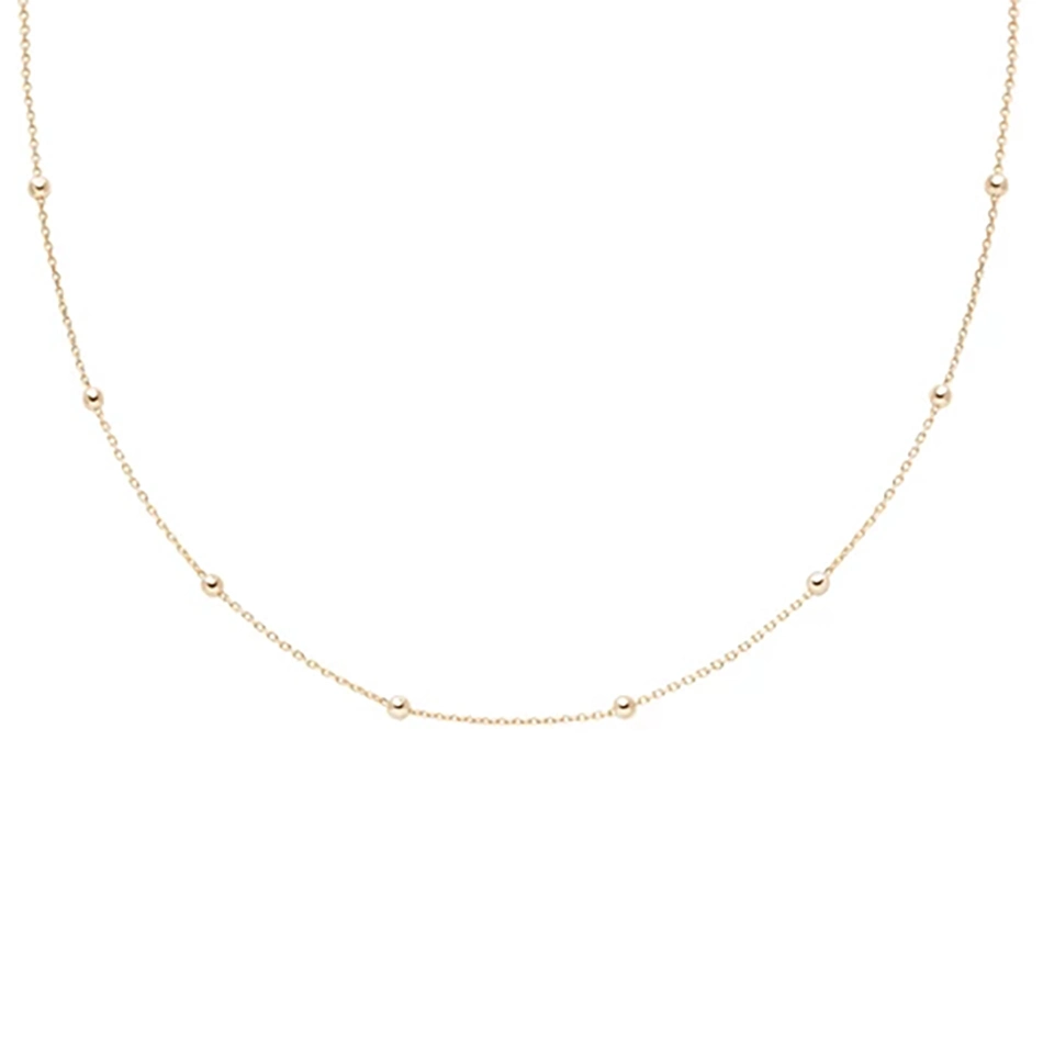 925 Sterling Silver Hot Necklace 14K Gold Plated Jewelry Basic Large Beaded Choker Necklace