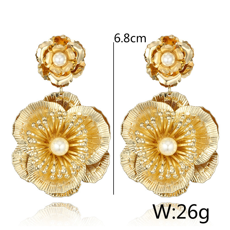 2018 Gold Double Big Flower Design Earrings for Girls Gift