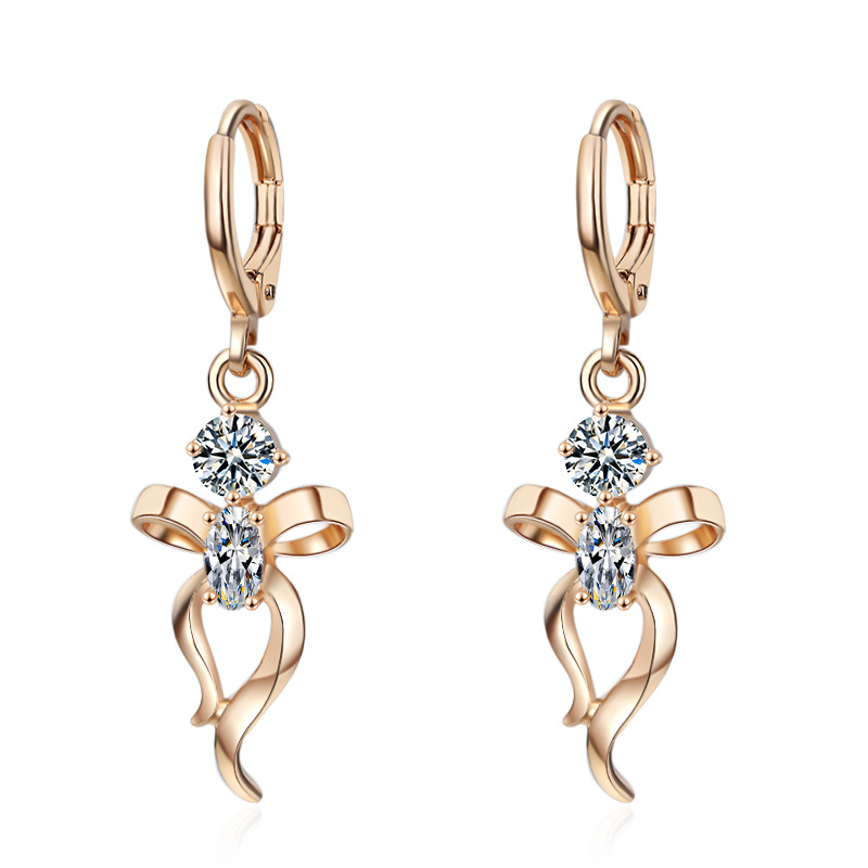 18K Gold Plated Alloy Earring Silver Drop CZ Earrings with Crystal