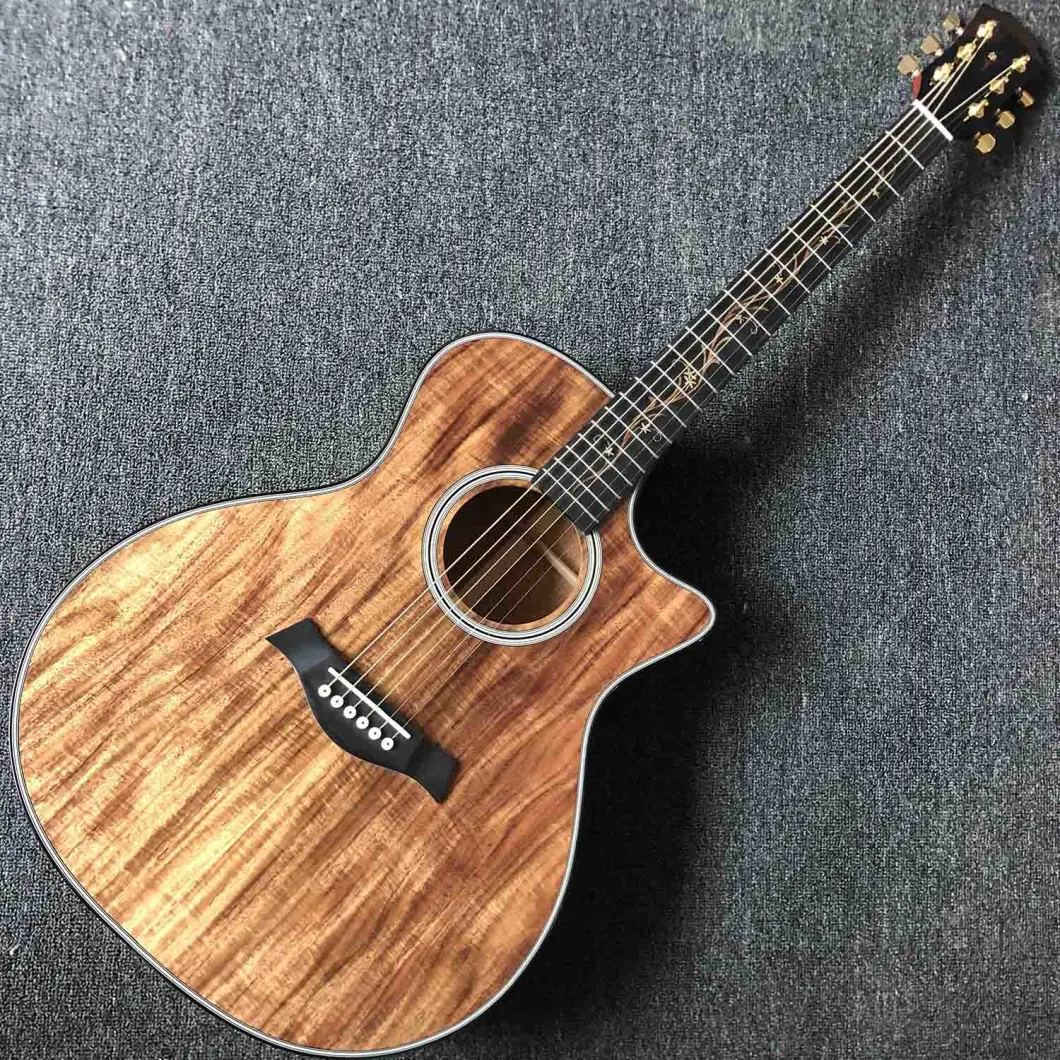 41 Inch Ebony Fingerboard Abalone Tree Life Cutaway All Koa Wood Acoustic Guitar