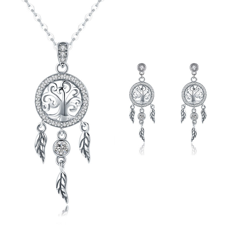 Creative Silver Jewelry Dreamcatcher CZ S925 Silver Pendant Necklace