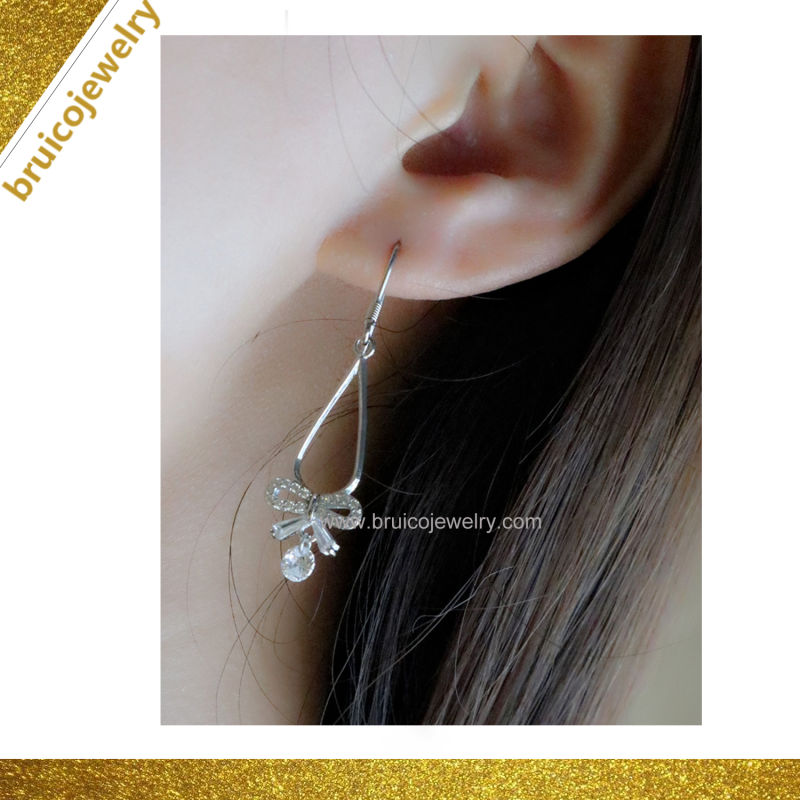Customized 14K Gold Crystal Jewelry Bow Knot Shaped CZ Drop Earring