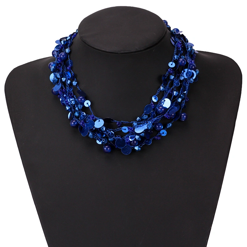 Fashion Jewelry for Women Handmade Multilayer Pearl Sequins Statement Simple Choker Necklace