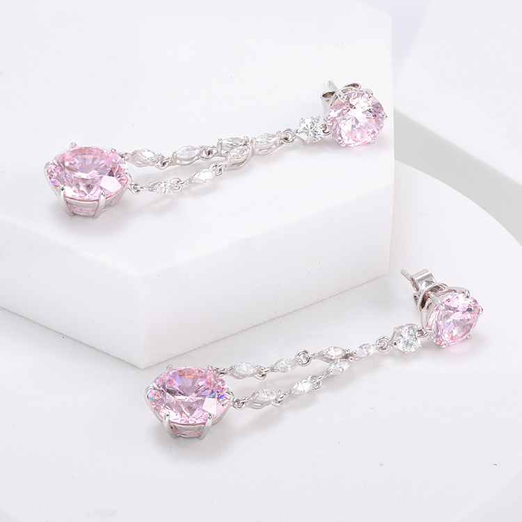 Diamond CZ Earrings Lightening Pink Gold Earrings for Women