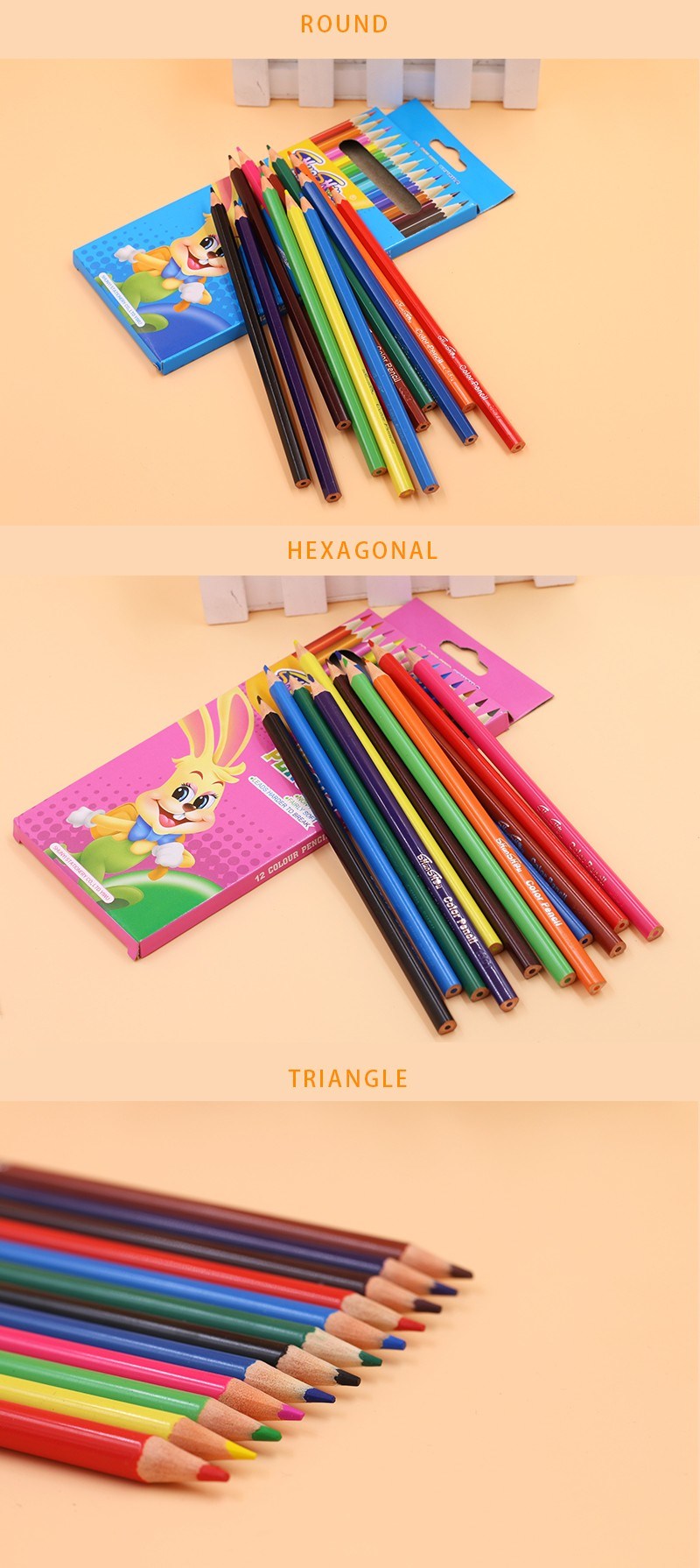 12PCS Color Pencils in Triangle Shape with Sharpened End