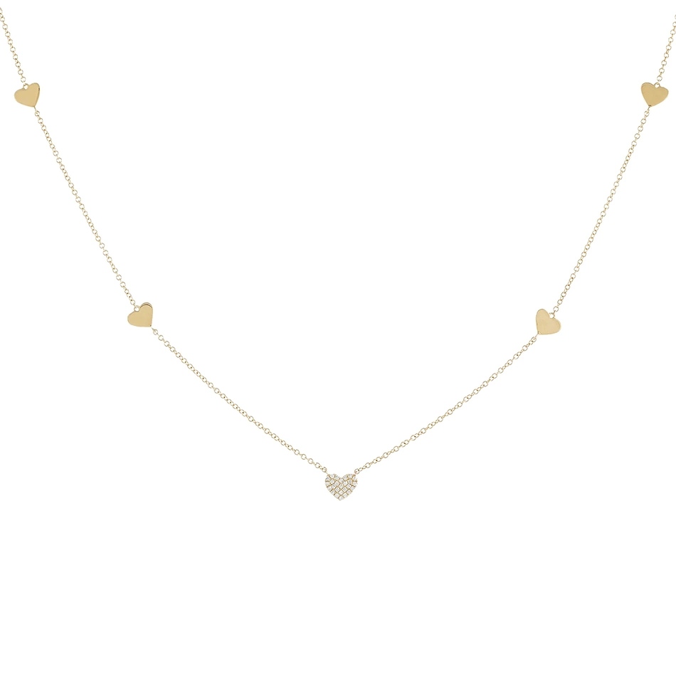 Dainty Women Necklace Jewelry 925 Sterling Silver 14K Gold Plated 5 Heart Necklace