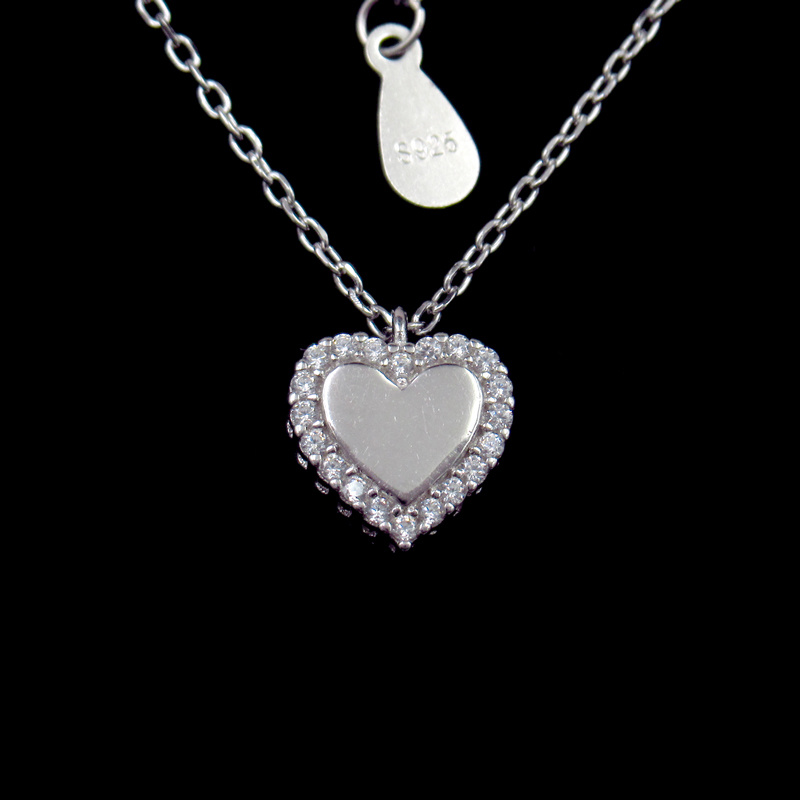 Romantic Sterling Silver CZ Stone Heart Shaped Necklace for Girls Birthday Gift