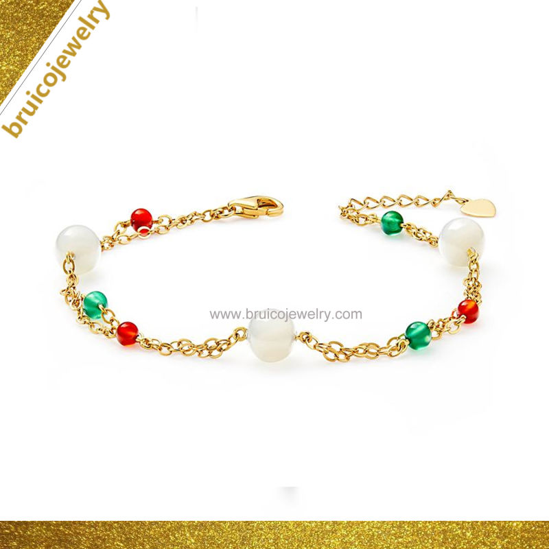 Double Chain Bracelet Multi Color Bracelet with Gemstone Beads