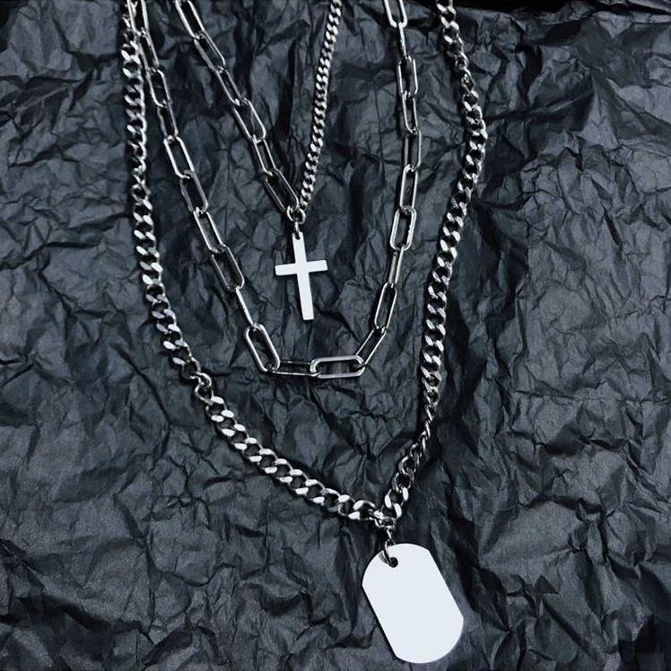 Euramerican Personality Hip Hop Layered Clavicle Chain Cross Necklace
