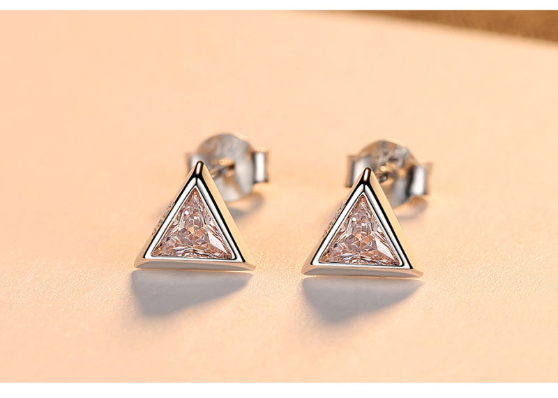 925 Sterling Silver Triangle Shaped CZ Stud Earrings