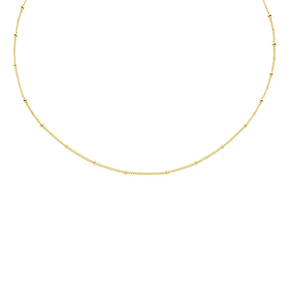 Simple Necklace 925 Sterling Silver 18K Gold Plated Basic Small Beaded Choker Necklace