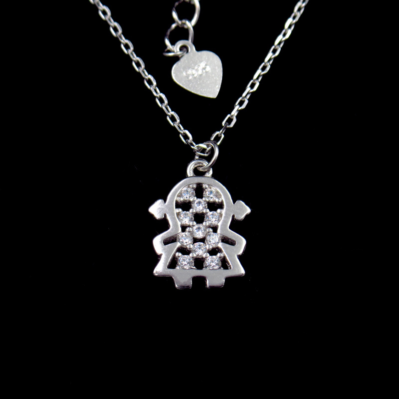 Lovely Little Girl Children Shaped Jewelry Silver Necklace with Zircon