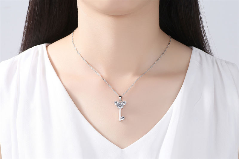 Fashion CZ Key Pendant Necklace Love Mickey Pendant Necklace