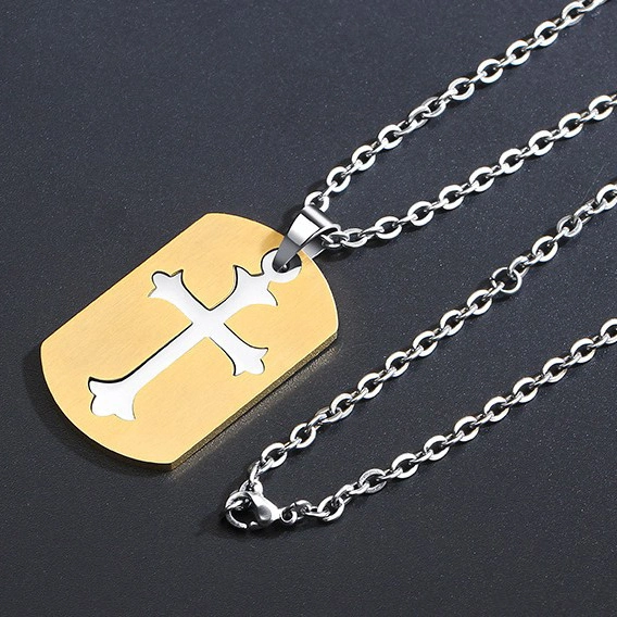 Stainless Steel Cross Pendant 18K Gold Necklace Necklace Cremation Jewelry for Men