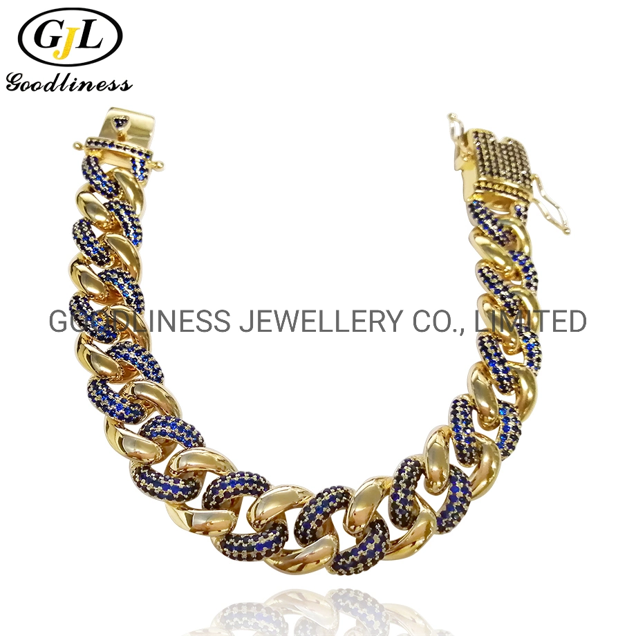Custom Jewelry 925 Sterling Silver Cubic Zirconia Cuban Chain Bracelet
