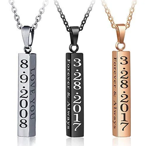 Customized Couple Stainless Steel Necklace Engraved Initial Name Vertical Bar Necklace