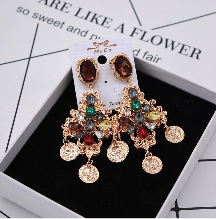 Baroque Fashion Earrings Long Style Flowers Exaggerated Earrings